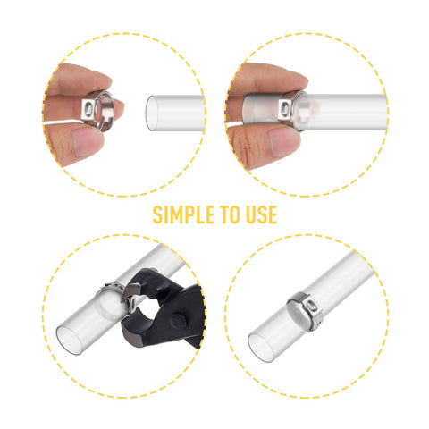 Hose clamp kit: 150-piece stainless steel single-ear clamps with ear clamp pincer; 6–23.5mm