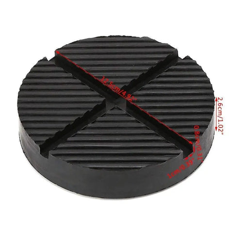 Round rubber Floor Jack Pad Adapter for Pinch Weld and Side Frame Protection 2 Ton Capacity with cross grooves, 125 mm diameter.
