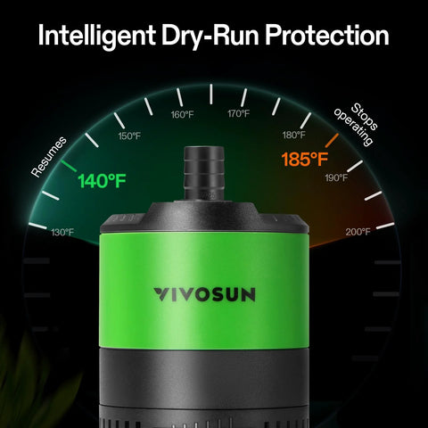 VIVOSUN submersible water pump, green body with black top, 660 GPH for aquariums and hydroponics.