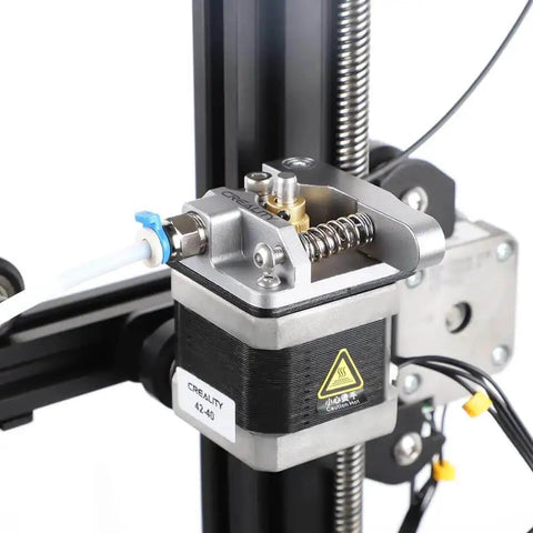 Ender 3 Extruder Upgrade Metal Drive Feeder installed on 3D printer, gray aluminum component, fits Ender 3 Pro, 3S, V2, and CR-10 series