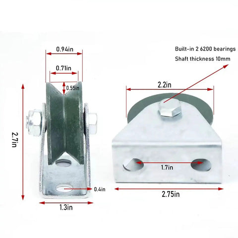 V Groove Pulley Wheel For Sliding Gates And Wire Rope Rail, Heavy Duty Rigid Caster With Silent Bearings, 2.2 inch diagram
