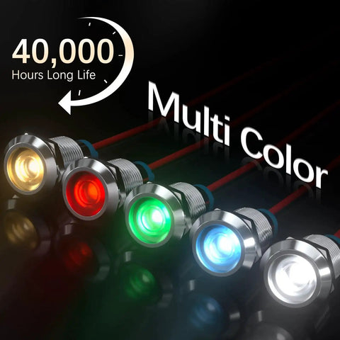 Five Pack LED Indicator Lights 12V to 24V Waterproof IP65 Metal Signal Lamps multicolor with long-life span displayed