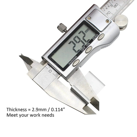 Caliper measuring thickness of 10 Set 1010 Series 1 Inch By 1 Inch Aluminium Extrusion Corner Bracket Connector Kit, showing 2.9mm thickness