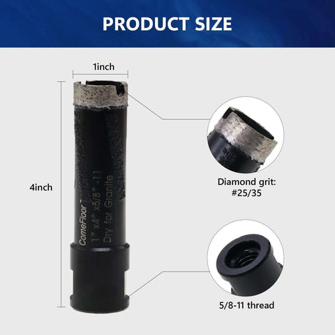 Diamond Core Drill Bit For Hard Stone Concrete Granite Marble 1 Inch Dry Or Wet Use With Laser Welded Turbo Segments 5 8 11 Thread 25mm Diameter And 100mm Total Length 10mm Segment Height shown with measurements and thread details.