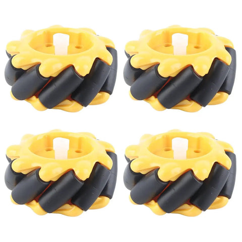 Rubber Coated 60Mm Yellow Black Mecanum Wheel Set For 4 Wheel Drive DIY Robots And Auto Projects, Compatible With Building Blocks
