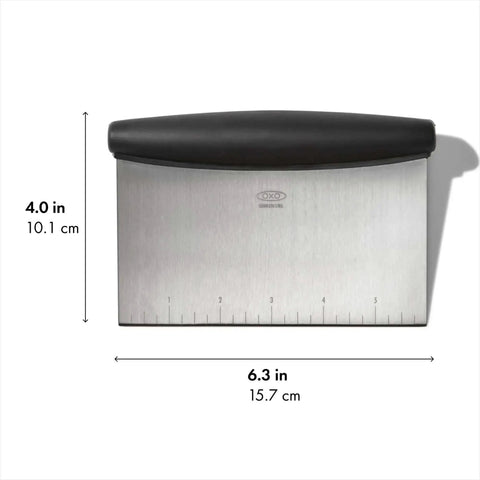 Stainless Steel All Purpose Scraper and Dough Cutter for Pizza Bread and Cookie Dough, Vegetable Chopper with Built In Quarter Inch Markings