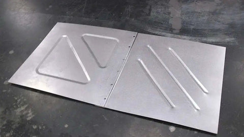 Sheet with flanges created by Pneumatic Sheet Metal Puncher And Flange Rivet Tool With Air Connector for quick seam repairs.