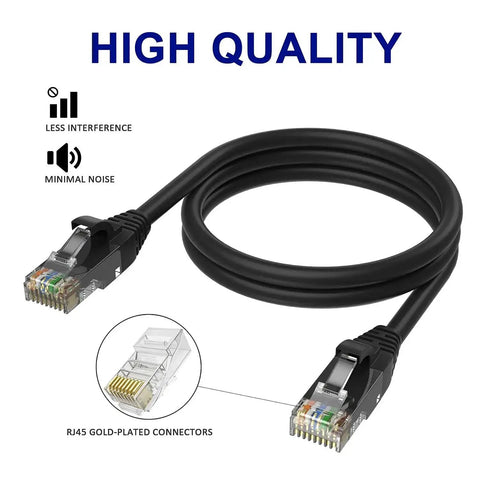 Cat6 Ethernet Cable 10 Ft Three Pack High Speed Patch Cords For Fast Internet, Gaming Ready, RJ45 Connectors Close-up View