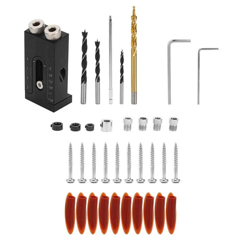 Pocket Hole Jig Kit With Dual Guides And Oblique Drilling Locator, Pro Grade Aluminum Alloy Kit with drill bits and screws
