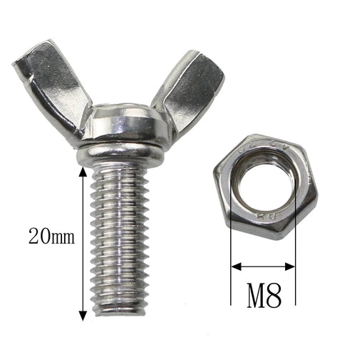 6 Pack M8 Thumb Screws 1.25x20mm Stainless Steel Butterfly Wing Nuts With Nuts Toolless Hand Tighten For Easy Quick Adjustments Durable
