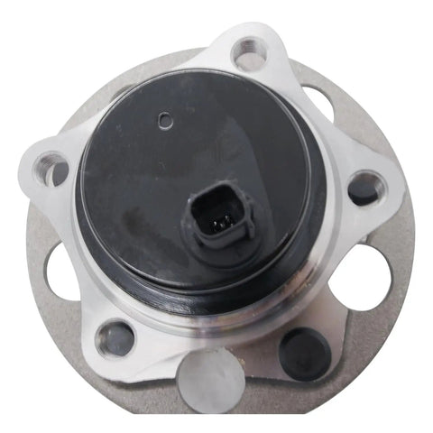 Top view of Wheel Bearing And Hub Assembly For 2018 2019 2020 Lexus ES300h ES350, Toyota Avalon, Camry, C-HR, Corolla, Prius, RAV4 Left Or Right Rear Driver Or Passenger Side OE-Quality Drop-In Replacement For A Smooth, Vibration-Free Ride showing sensor mount and metal finish