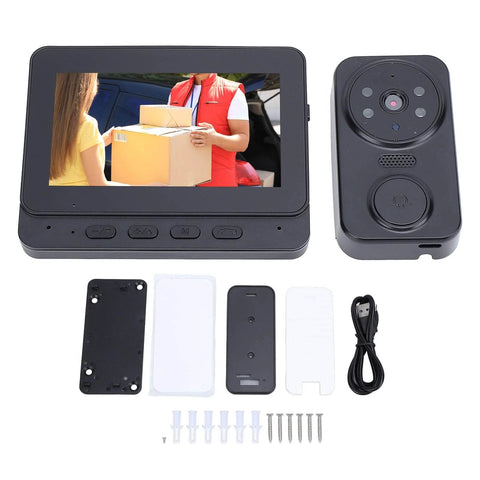 Video Intercom System With 8MP HD Doorbell Camera And 4.3 Inch Monitor showing video of delivery, includes installation parts