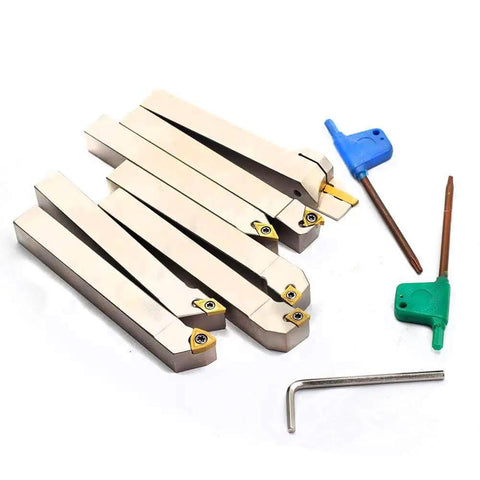 Heavy Duty 1/2 Inch Shank Indexable Lathe Tool Set With Nickel Plated CNC And Metal Lathe Tool Holders For Turning Grooving Threading Parting And Cut Off 7 Piece Kit Durable And Corrosion Resistant Built To Last