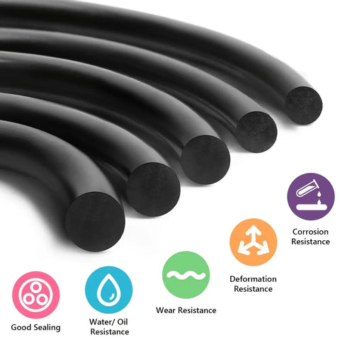 Black nitrile rubber rods from All In One O Ring Seal Kit With 950 Pieces In 20 Varieties Made For Automotive And Plumbing.