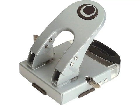 Heavy-Duty Two-Hole Punch With Chip Drawer, 50 Sheet Capacity, See-Through Window, Slide-Out Chip Bin, Silver and Navy color