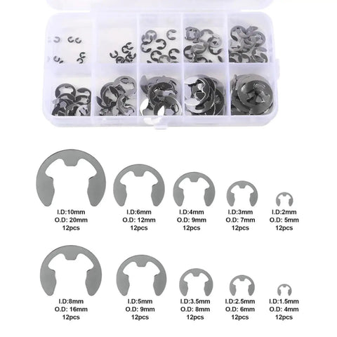 120 Piece E Clip Circlip External Retaining Clip Set In 304 Stainless Steel Heavy Duty Pro Grade E Clips Kit For Bearings And Gears Anti Walk Washers Sizes One Point Five Millimeter Through Ten Millimeter