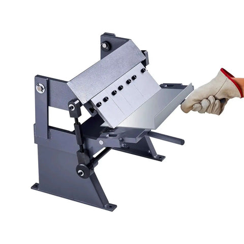 12 Inch Sheet Metal Bender For DIY Projects, 20 Gauge Mild Steel Capacity, 0 To 135 Degree Adjustable Box And Pan Brake, side view in use