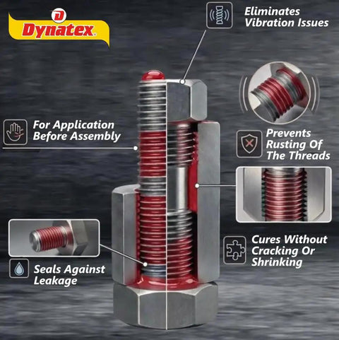 Red High Strength Thread Locker for Large Fasteners 0.20 Oz Bottle 5 Pack Permanent Anaerobic Lock That Stays Put Against Vibration and Solvents For Bolts And Studs That Will Not Back Out with labeled features