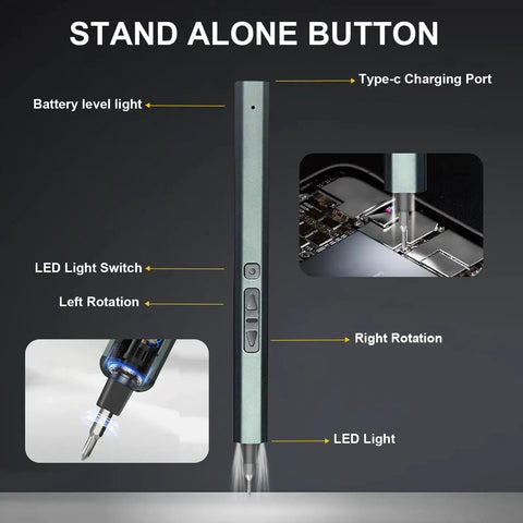 30 In 1 Electric Screwdriver Kit With 24 Magnetic S2 Steel Bits And 3 LED Lights, precision tool features and charging port