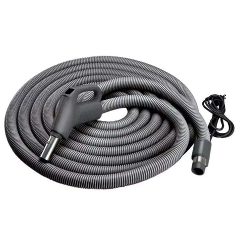Current-Carrying Crush-Proof Central Vacuum Hose With Swivel Handle, 30 Foot Length, 1.38 Inch Inner Diameter, Coiled on White