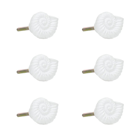 Six Pack Resin Beach Conch Cabinet Knobs In Antique White Finish, 3D Shell Pull Handles For Cabinets Drawers And Doors