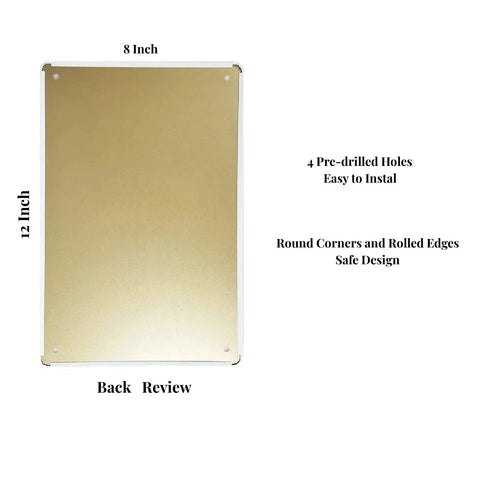 Back view of Music Tin Sign For Rock Fans Xanovir Metal Guitar Wall Decor 8x12 Inches With Pre Drilled Holes For Easy Hanging