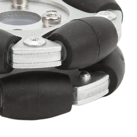 Close-up of 60mm Robot Omni Wheel Aluminium Alloy with 360 Degree Rotation and 10 rollers for robots and DIY projects.