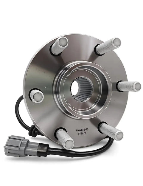Front view of Front Wheel Bearing Hub Assembly Fits Nissan Frontier 2005 Through 2025, Pathfinder 2005 Through 2012, Xterra 2005 Through 2015, Suzuki Equator 2009 Through 2012 Front 4WD 6 Lug ABS 515065 Durable Replacement For 4x4 Performance And Smooth Rides with ABS sensor and 6-lug bolt pattern.
