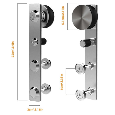 Close-up view of J-shape hangers for 9Ft Stainless Sliding Barn Door Hardware Kit For Single Wooden Door Super Smooth And Quiet