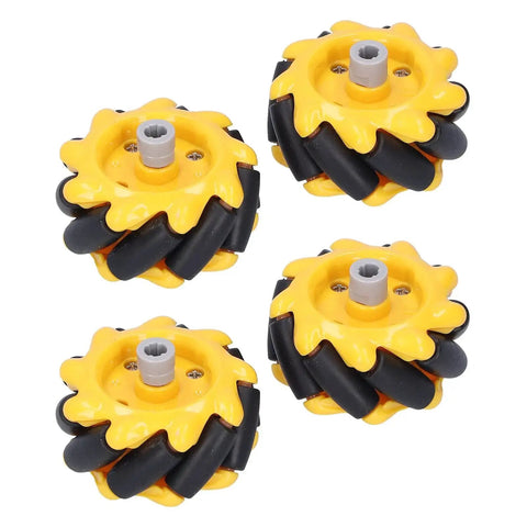 Omnidirectional Mecanum Wheel For DIY Robot Car Kits With 48mm ABS Rubber Two Pairs Dope Grip And Smooth Run, yellow/black wheels