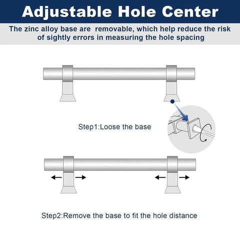 Diagram showing adjustable hole center for 5 Pack Polished Chrome Acrylic Cabinet Pull Handles For Kitchen Drawers And Bathroom Cabinets.