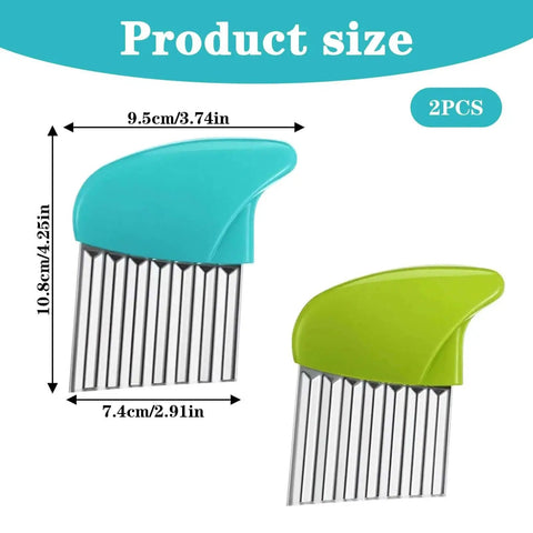 2 Pack Crinkle Cutter For Veggies And Fruits With Stainless Steel Wave Blade Durable Wavy Slicer, 108x95 mm, blue and green handles