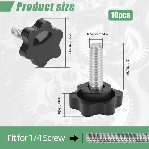 Durable Black Star Knobs With 1/4-20 Thread, Knurled Thumb Nuts For Mechanical Instruments And Umbrella Base Replacements