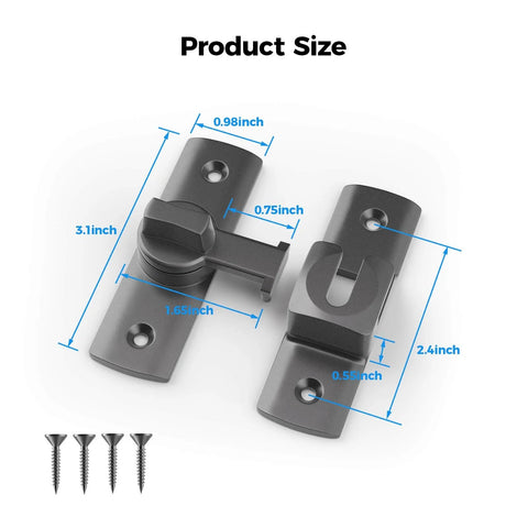 Easy Install 90 And 180 Degree Sliding Barn Door Latch With 3.1 Inch Lock For Cabinets Bathroom Garden Doors Grey 1 Pack