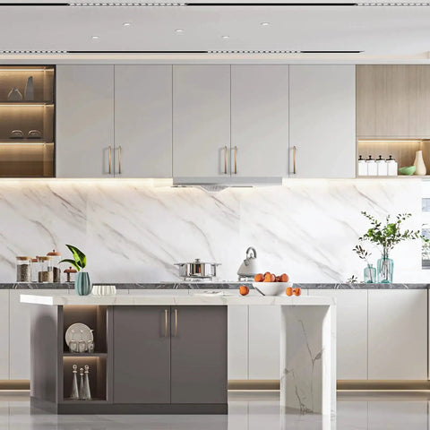 Modern kitchen with Champagne Bronze Cabinet Pulls 5 Inch 128mm 10 Pack Cupboard Handles For Kitchen Cabinets And Drawers