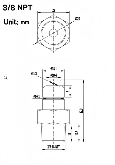 Thermal relief valve 3/8 in NPT for pressure washer pump, Amazon brand; technical drawing with dimensions