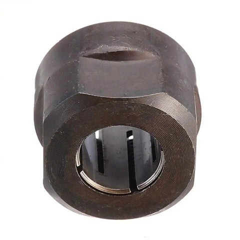 Front view of Metal 13mm Half Inch Collet Nut For Plunge Router Built To Last Black Replacement Part Non OEM Quality 22.5x27mm