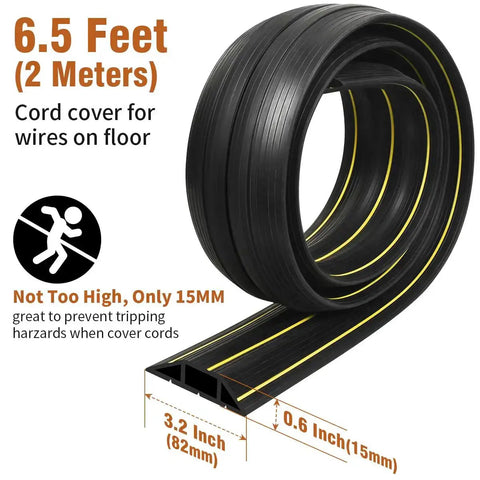 Heavy Duty Floor Cable Cover With Three Channels For Wires On The Floor Outdoor Cord Hider and Floor Protector, 6.5 feet long