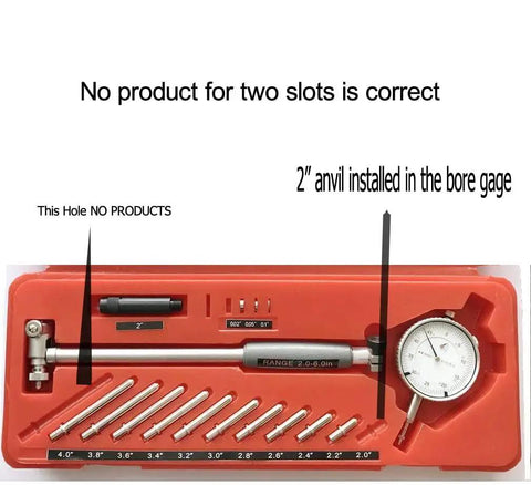 Precision Bore Gauge Set 2 To 6 Inch Range With 0.0005 Inch Increments, Includes 11 Anvils And 3 Washers in orange case