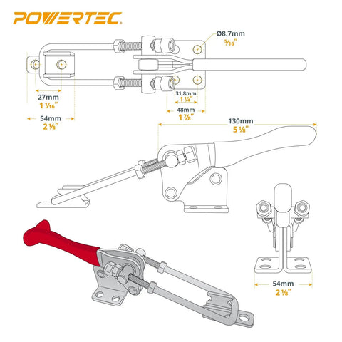 Diagram showing Beefy Heavy Duty Toggle Clamp 1980 Lbs Holding Capacity With Adjustable 90 Degree Vertical U Bolt Latch And Anti Slip Grip