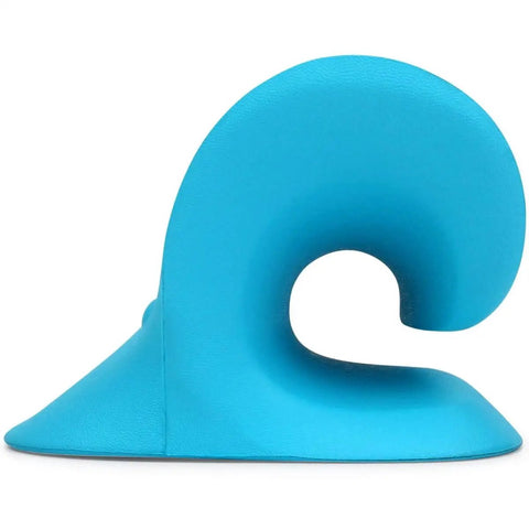 Blue neck and shoulder relaxer cervical traction device for TMJ pain relief and cervical spine alignment, side view