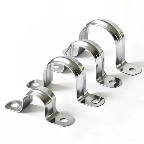 Amazon RGFXA stainless steel conduit clamps, 3/4 inch, four two-hole U brackets, chrome pipe fixing clips