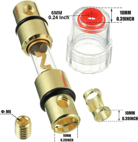 Components of Inline AGU Fuse Holder For 4 To 10 Gauge Wire With Four 60A Fuses Two Pack For Car Audio Alarm Amplifier Compressor