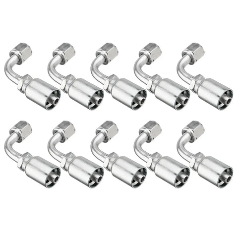 10 Piece 90 Degree Hydraulic Hose Fittings For Three Eighths Inch Hose To Three Eighths Inch JIC 37 Degree Female End Elbow Crimp Fittings