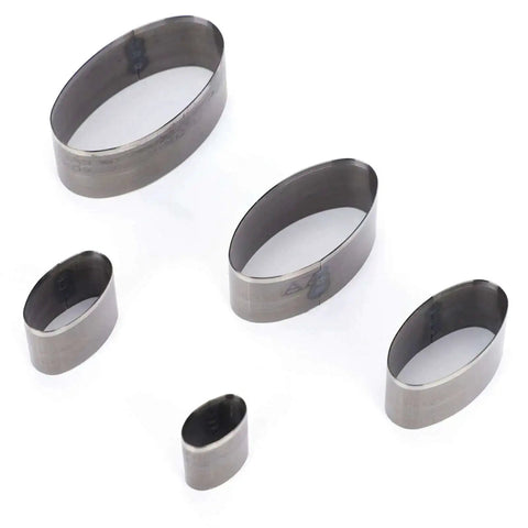 Five Piece Leather Punch Die Set For DIY Leather Crafting Includes 10x20mm And 16x22mm Oval Hole Punches, steel tools for precise leather cutting.
