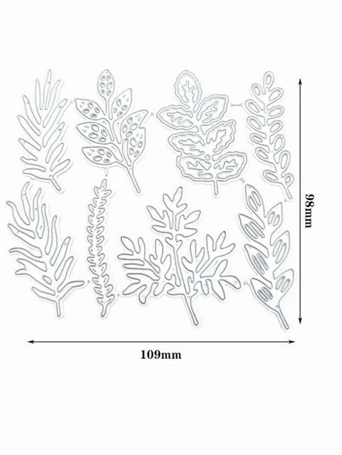 8 Piece Leaf Die Cuts Set For Scrapbooking And Card Making Durable Metal Cutting Dies For Leaves And Flowers showing dimensions