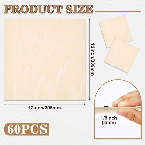 60 Pack Basswood Sheets 12 By 12 By 1 Eighth Inch Unfinished Square Wood Boards For DIY Crafts Laser Cutting Wood Burning Architectural Models And Staining Bulk Set size chart