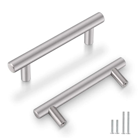 30 Pack Brushed Nickel Stainless Steel Kitchen Cabinet Handles T Bar Pulls Three And A Half Inch Center To Center Six Inch Overall Length