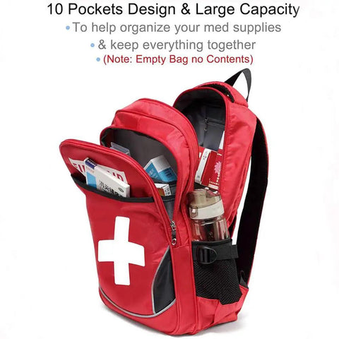 Red First Aid Bag For Travel And Emergency Response With Large Capacity And Multi Pocket Organizer Waterproof Nylon Medical Kit Empty