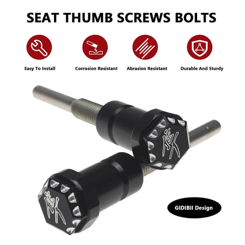Front Mount Hayabusa Seat Screws and Bolts 2 Pack Black Screw Caps for Suzuki GSX1300R Hayabusa 2008 2024, shown in side view